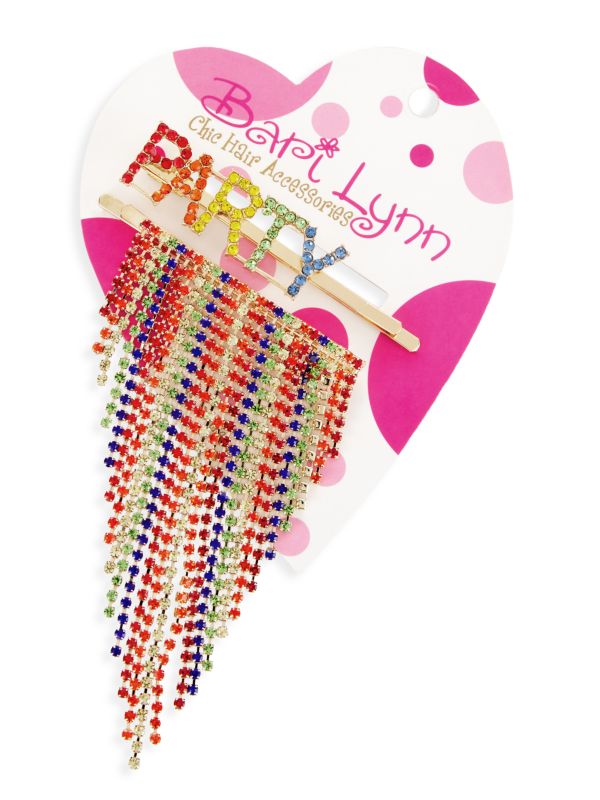 Bari Lynn Rainbow Embellished "Party" Chain Hair Clip Set